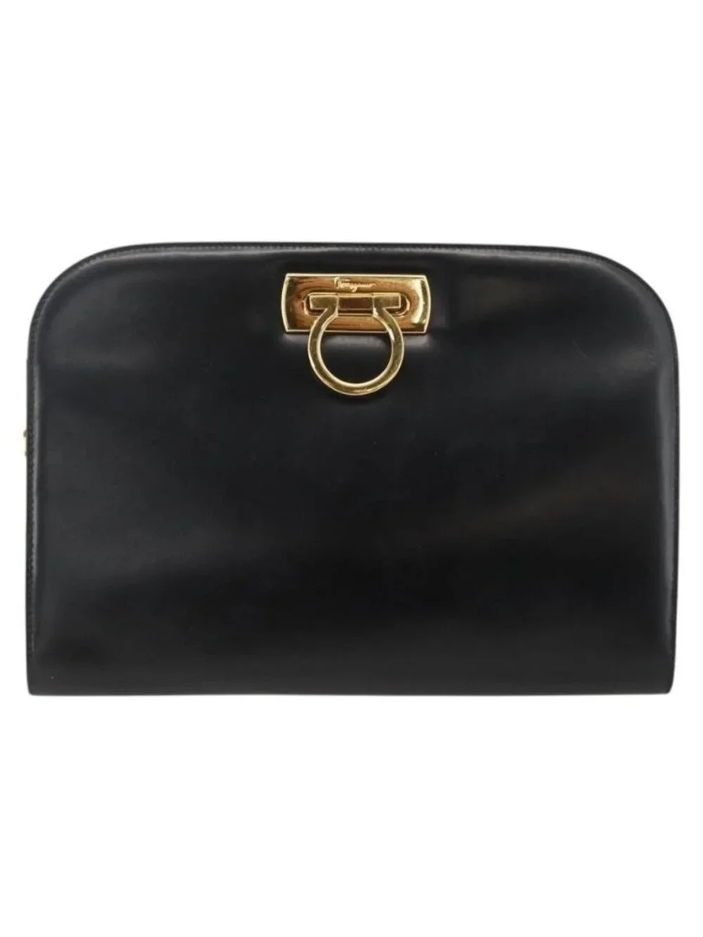 Authentic Salvatore Ferragamo Gancini Chain Shoulder Bag Leather Black Gold - Picture 5 of 16